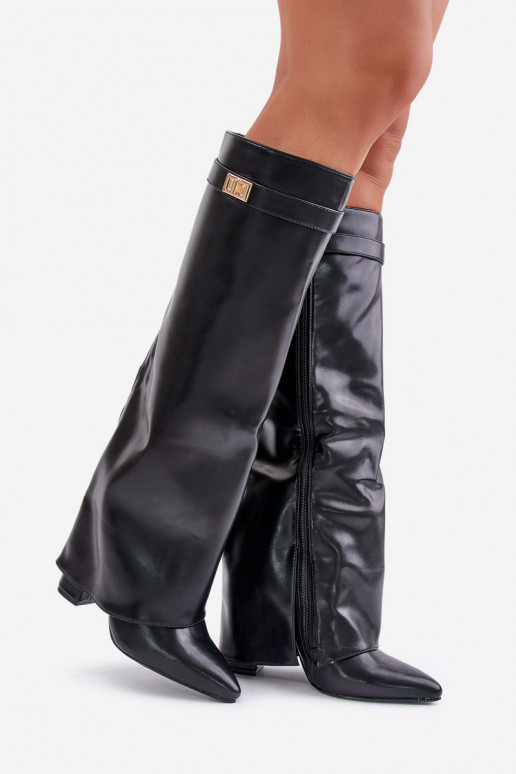 moteriški ilgaauliai batai Eko   Z Wywiniętą Cholewką su kulniukais Juodos spalvos Avamora moteriški ilgaauliai batai Eko   Z Wywiniętą Cholewką su kulniukais Juodos spalvos Avamora