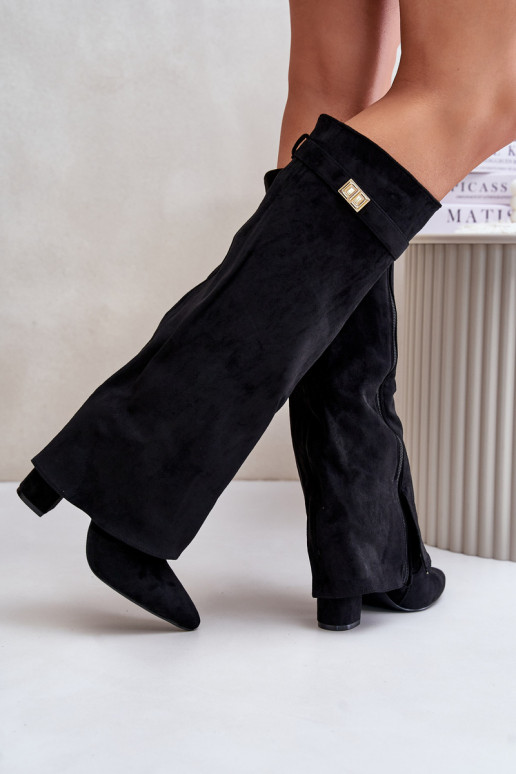 ilgaauliai batai su kulniukais Z Wywiniętą Cholewką pašiltinti Juodos spalvos Urelli