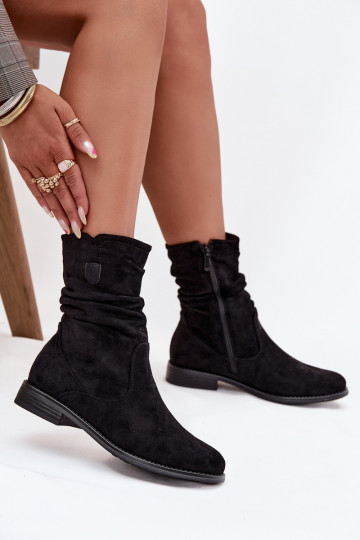 pašiltinti Moteriški aulinukai su rauktu auliuku su plačiais kulniukais Juodos spalvos Krisia