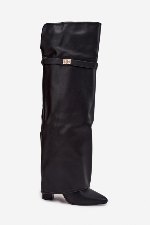 pašiltinti ilgaauliai batai Z Wywiniętą Cholewką virš kelių Obcas Słupek Juodos spalvos Serelle