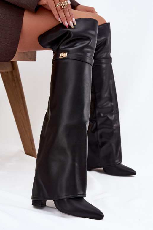 pašiltinti ilgaauliai batai Z Wywiniętą Cholewką virš kelių Obcas Słupek Juodos spalvos Serelle