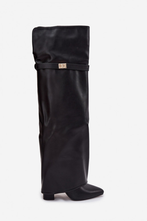 pašiltinti ilgaauliai batai Z Wywiniętą Cholewką virš kelių Obcas Słupek Juodos spalvos Serelle