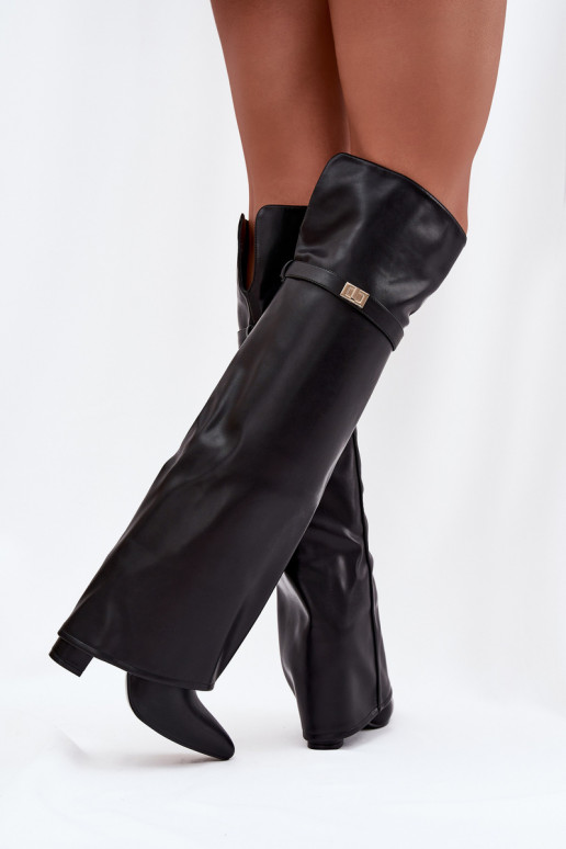 pašiltinti ilgaauliai batai Z Wywiniętą Cholewką virš kelių Obcas Słupek Juodos spalvos Serelle