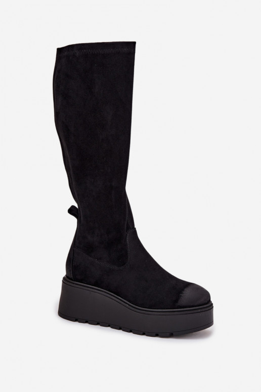 moteriški ilgaauliai batai  su platforma I Koturnie Vinceza 58342 Juodos spalvos