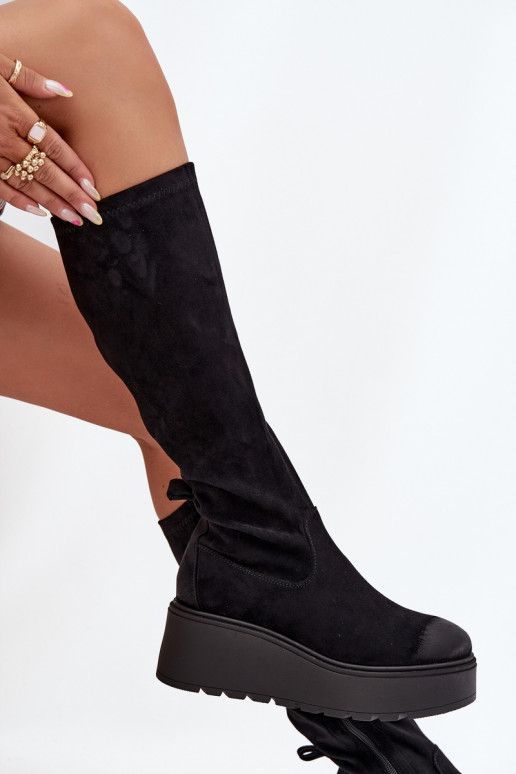 moteriški ilgaauliai batai  su platforma I Koturnie Vinceza 58342 Juodos spalvos