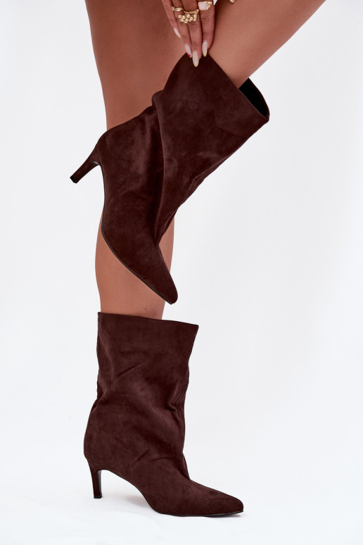 Įsispiriamo modelio Moteriški aulinukai su plonais kulniukais Czekoladowe Solvienne