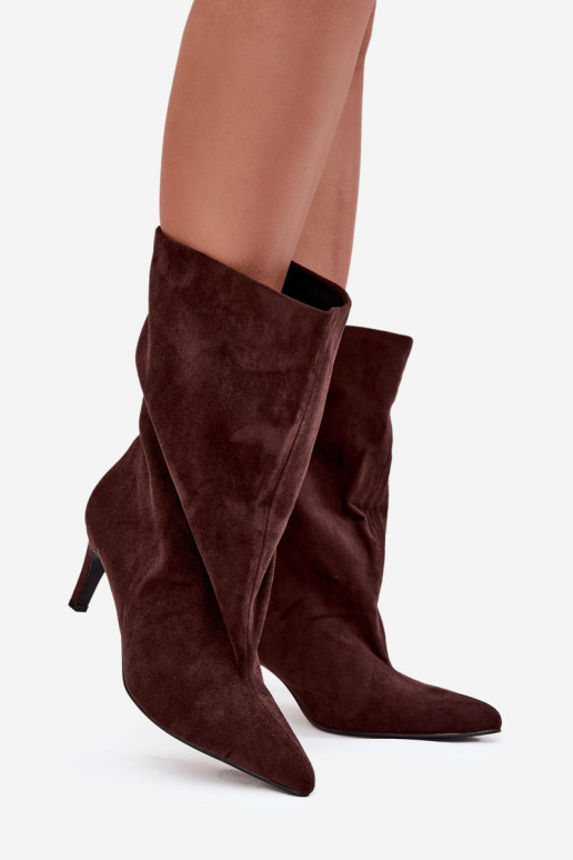 Įsispiriamo modelio Moteriški aulinukai su plonais kulniukais Czekoladowe Solvienne