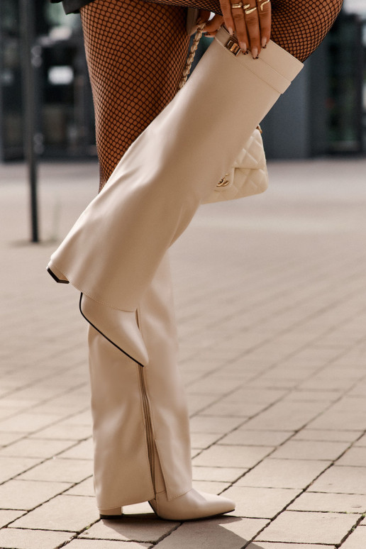 moteriški ilgaauliai batai Eko   Z Wywiniętą Cholewką su kulniukais dramblio kaulo spalvos Avamora