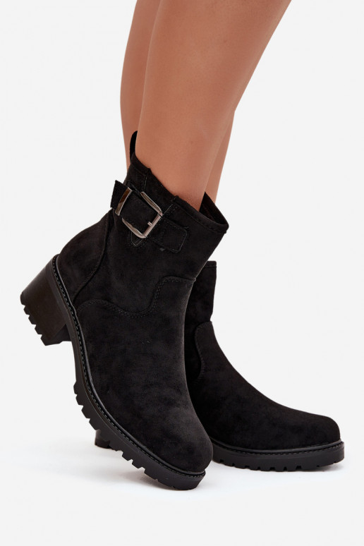 pašiltinti Moteriški aulinukai žemu kulniuku Klocku su sagtimis Juodos spalvos Helvina