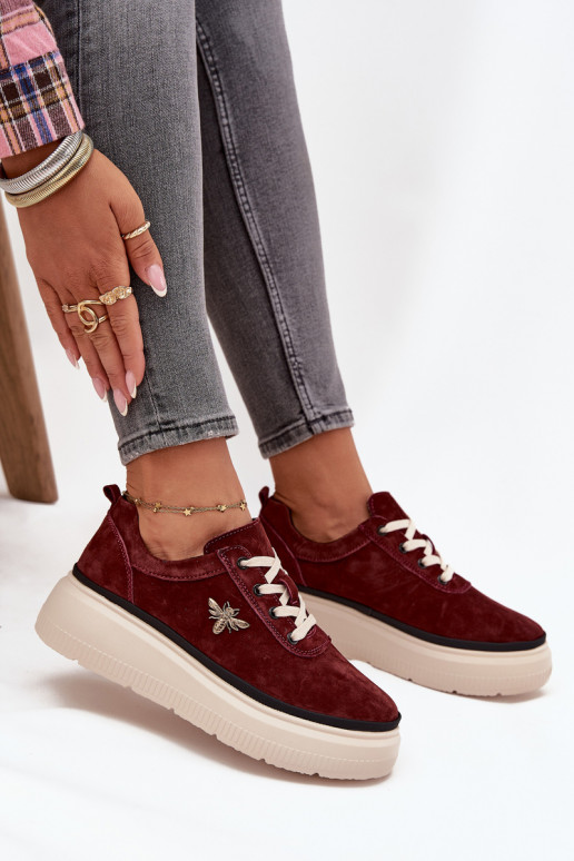 iš zomšos batai  su platforma Z Przypinką Vinceza 41495 bordo spalvos