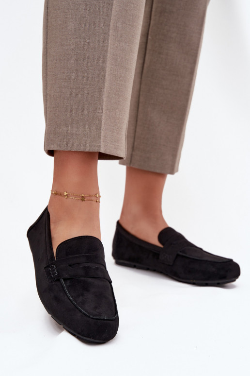 Mokasinai moteriški mokasinai lygiapadžiai Juodos spalvos Roseline