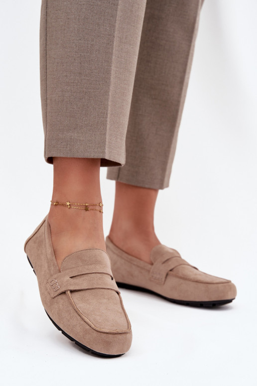 Mokasinai moteriški mokasinai lygiapadžiai smėlio spalvos Roseline