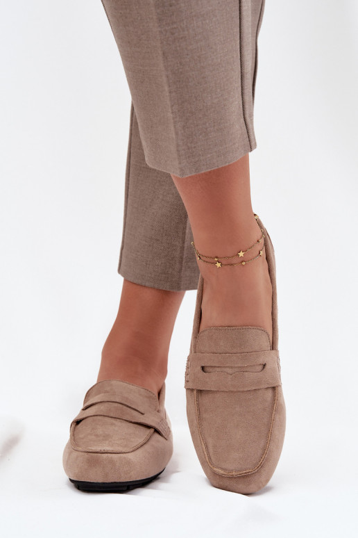 Mokasinai moteriški mokasinai lygiapadžiai smėlio spalvos Roseline