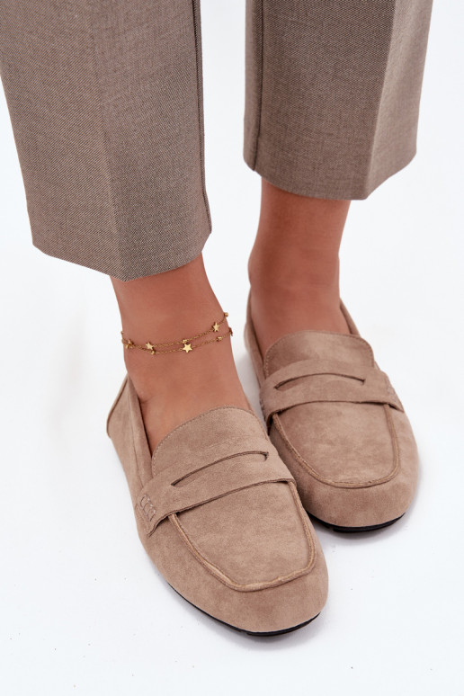 Mokasinai moteriški mokasinai lygiapadžiai smėlio spalvos Roseline