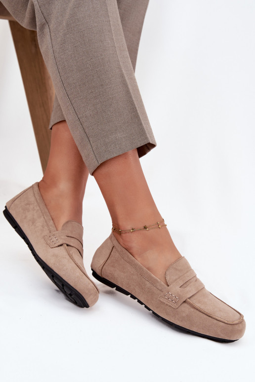 Mokasinai moteriški mokasinai lygiapadžiai smėlio spalvos Roseline