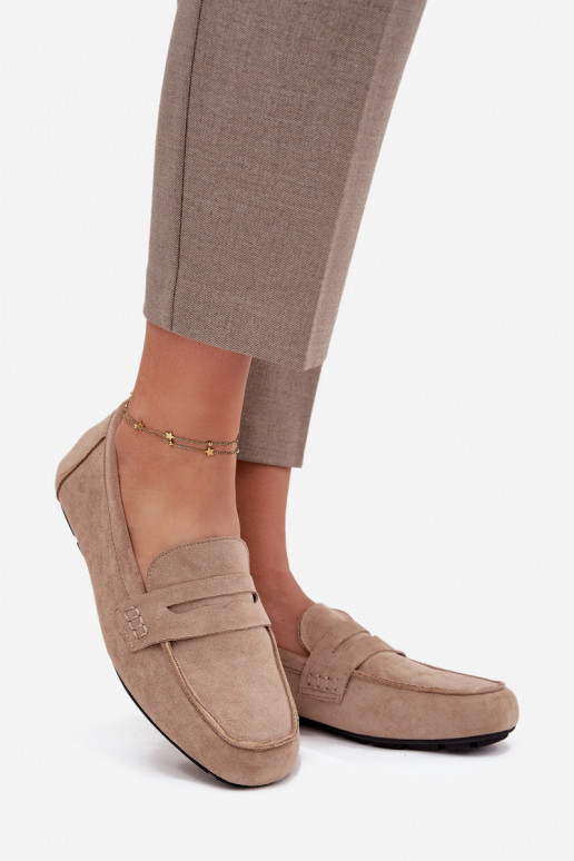 Mokasinai moteriški mokasinai lygiapadžiai smėlio spalvos Roseline