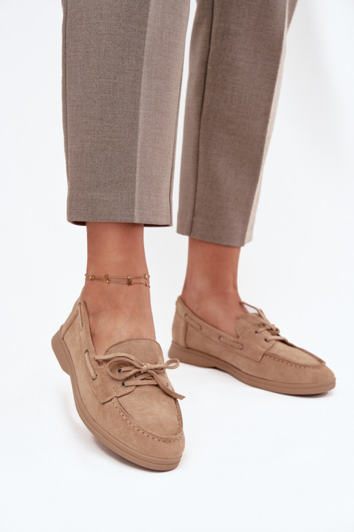 batai moteriški mokasinai lygiapadžiai su stilingomis detalėmis smėlio spalvos Zalina