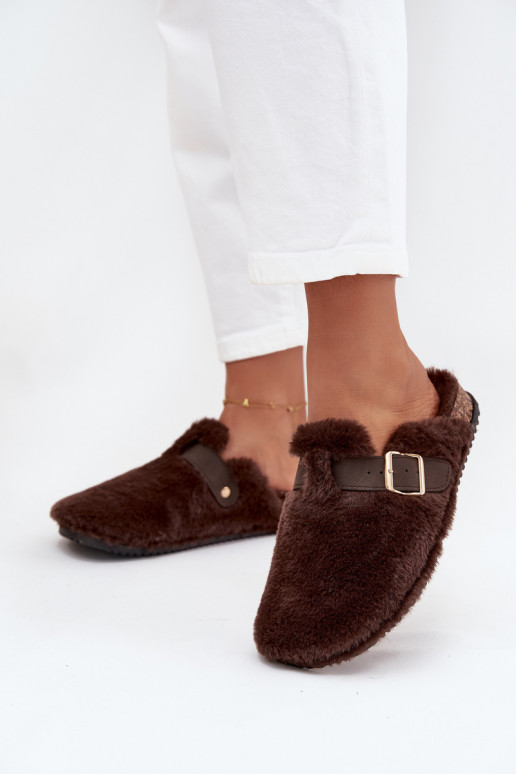  Moteriškos šlepetės su platforma su dirželiais I su sagtimis rudos spalvos Noraline