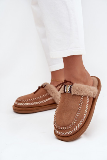 Šlepetės  su kailiuku I Haftem rudos spalvos Perivelle