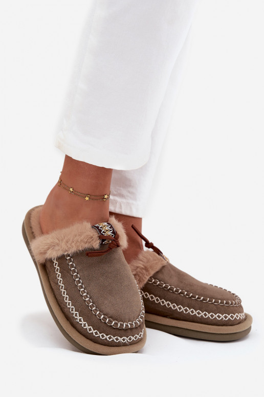 Šlepetės  su kailiuku I Haftem žalios spalvos Perivelle