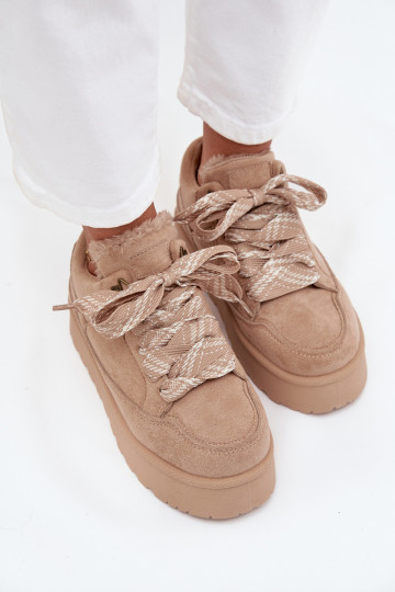 su raišteliais sniego batai  su platforma pašiltinti su kailiuku viduje smėlio spalvos Tavelle