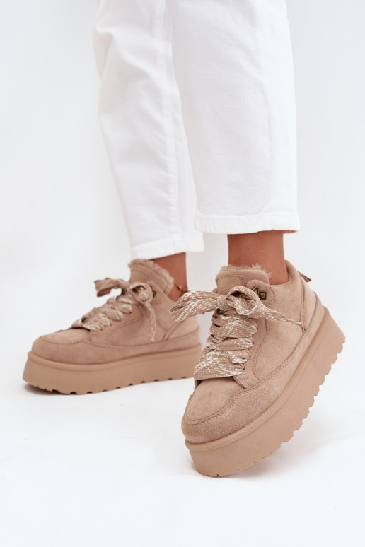 su raišteliais sniego batai  su platforma pašiltinti su kailiuku viduje smėlio spalvos Tavelle