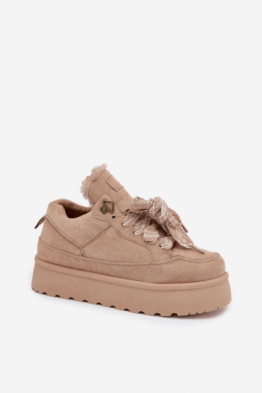 su raišteliais sniego batai  su platforma pašiltinti su kailiuku viduje smėlio spalvos Tavelle