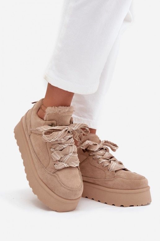 su raišteliais sniego batai  su platforma pašiltinti su kailiuku viduje smėlio spalvos Tavelle