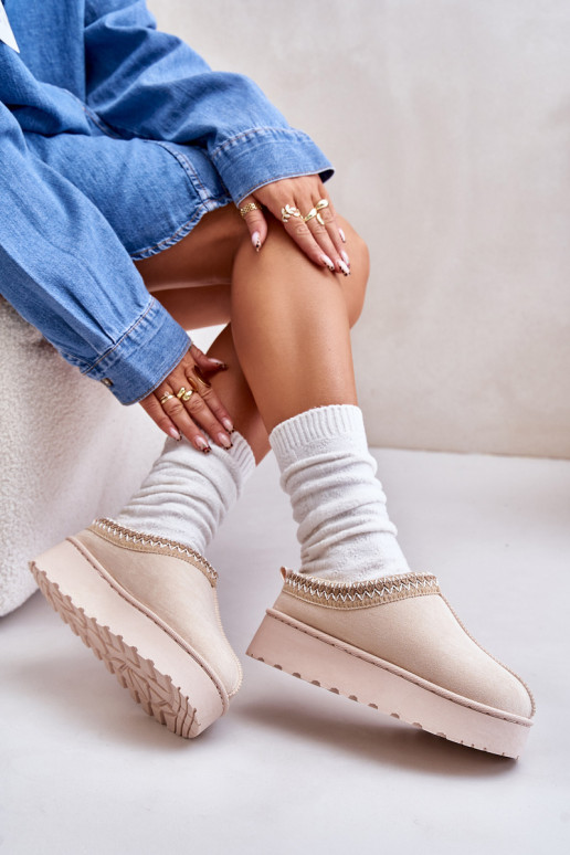 sniego batai  su platforma pašiltinti su kailiuku viduje dramblio kaulo spalvos Remenia