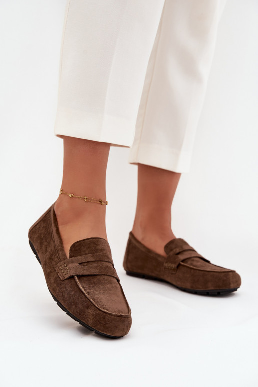 Mokasinai moteriški mokasinai lygiapadžiai chaki spalvos Roseline