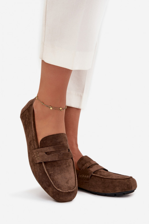 Mokasinai moteriški mokasinai lygiapadžiai chaki spalvos Roseline