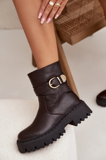 pašiltinti Moteriški aulinukai su aukso spalvos sagtimis Czekoladowe Elanore