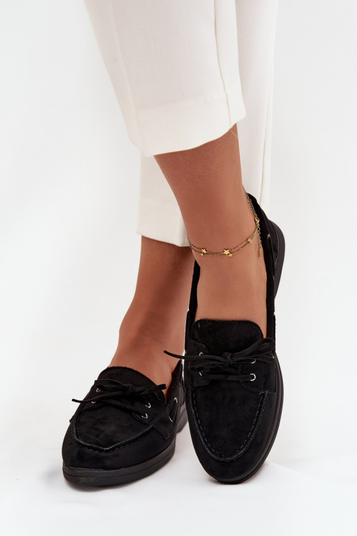 batai moteriški mokasinai lygiapadžiai su stilingomis detalėmis Juodos spalvos Zalina