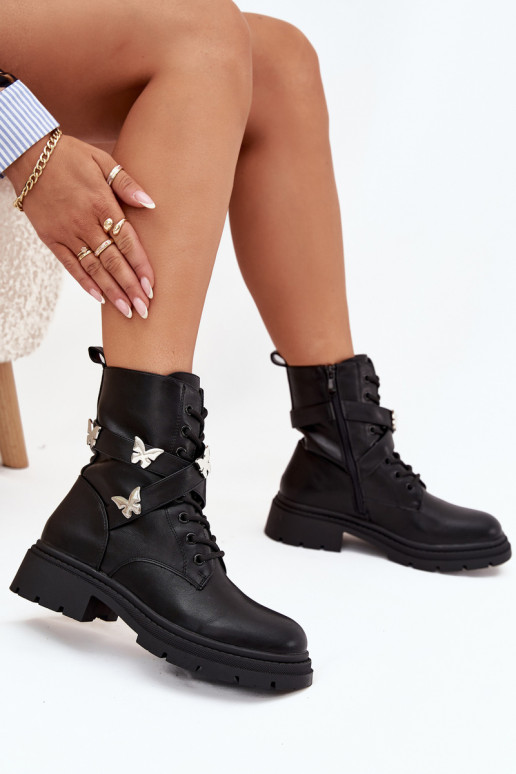 pašiltinti aulinukai su dirželiais I sidabro spalvosmi Przypinkami Juodos spalvos Kaelina pašiltinti aulinukai su dirželiais I sidabro spalvosmi Przypinkami Juodos spalvos Kaelina