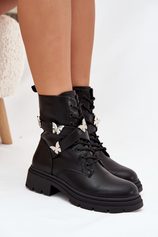 pašiltinti aulinukai su dirželiais I sidabro spalvosmi Przypinkami Juodos spalvos Kaelina pašiltinti aulinukai su dirželiais I sidabro spalvosmi Przypinkami Juodos spalvos Kaelina