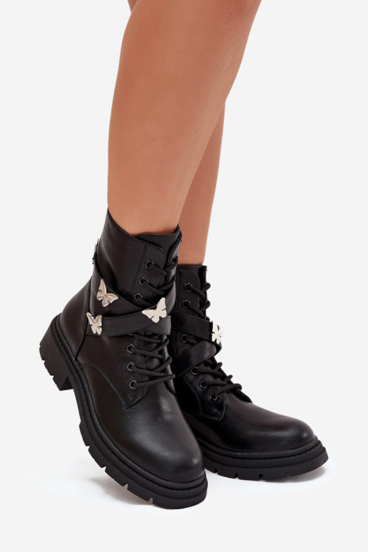 pašiltinti aulinukai su dirželiais I sidabro spalvosmi Przypinkami Juodos spalvos Kaelina pašiltinti aulinukai su dirželiais I sidabro spalvosmi Przypinkami Juodos spalvos Kaelina