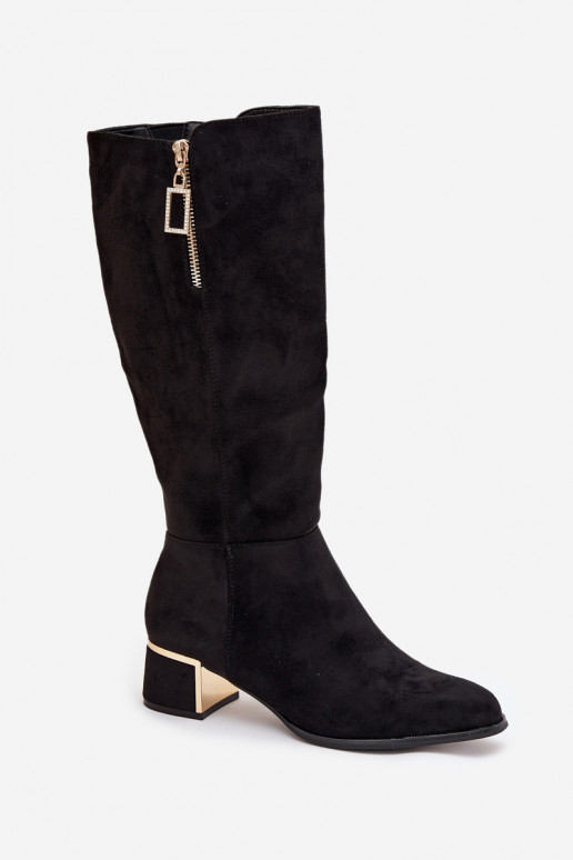 moteriški ilgaauliai batai su kulniukais Z iš eko zomšosu Juodos spalvos Lyvienne moteriški ilgaauliai batai su kulniukais Z iš eko zomšosu Juodos spalvos Lyvienne