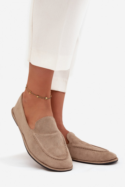 moteriški mokasinai Z iš eko zomšosu lygiapadžiai smėlio spalvos Miryelle