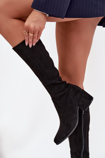 moteriški ilgaauliai batai žemu kulniuku iš eko zomšosowe Sergio Leone KZ212 Juodos spalvos