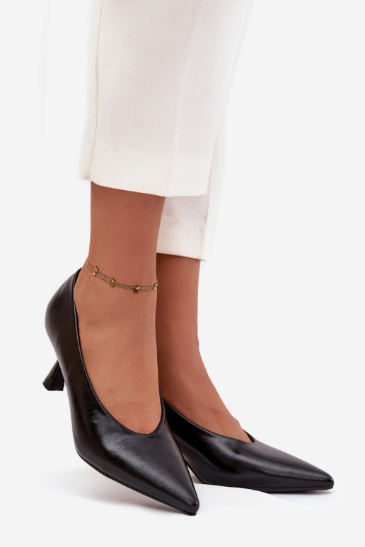 su lako efektu Bateliai su plonais kulniukais Juodos spalvos Gavrielle su lako efektu Bateliai su plonais kulniukais Juodos spalvos Gavrielle