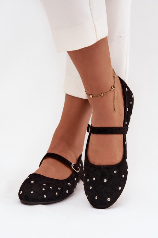 Dekoruotos Balerinos  su dirželiais Juodos spalvos Olivisse