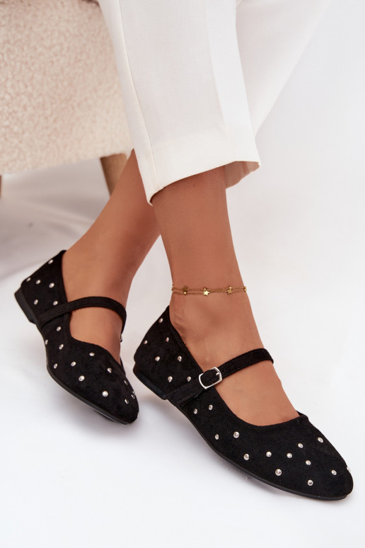 Dekoruotos Balerinos  su dirželiais Juodos spalvos Olivisse