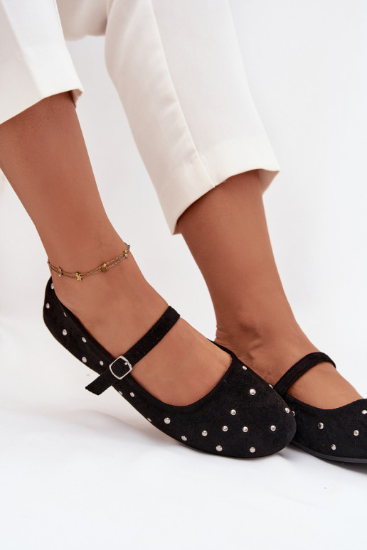 Dekoruotos Balerinos  su dirželiais Juodos spalvos Olivisse