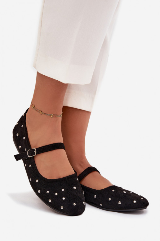 Dekoruotos Balerinos  su dirželiais Juodos spalvos Olivisse