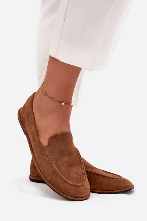 moteriški mokasinai Z iš eko zomšosu lygiapadžiai rudos spalvos Miryelle