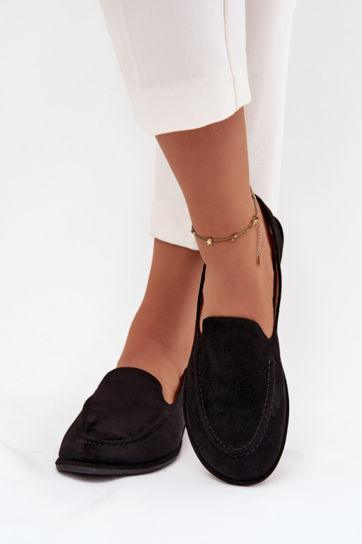 moteriški mokasinai Z iš eko zomšosu lygiapadžiai Juodos spalvos Miryelle