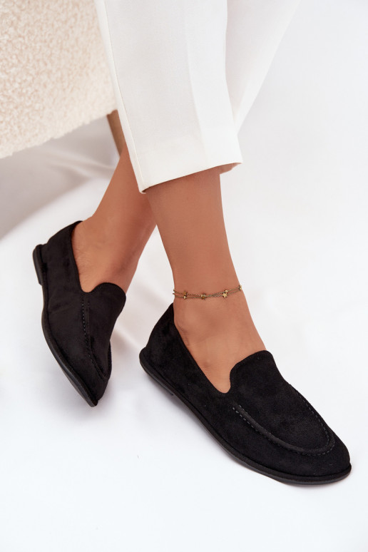 moteriški mokasinai Z iš eko zomšosu lygiapadžiai Juodos spalvos Miryelle