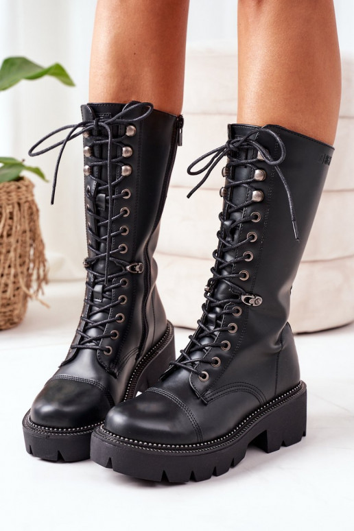 pašiltinti ilgaauliai batai kerziniai batai Big Star II274115 Juodos spalvos