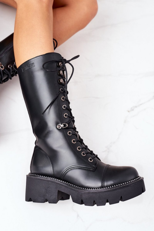 pašiltinti ilgaauliai batai kerziniai batai Big Star II274115 Juodos spalvos