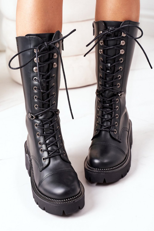 pašiltinti ilgaauliai batai kerziniai batai Big Star II274115 Juodos spalvos